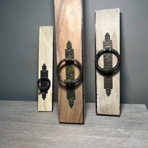 Set Vtg Rustic Decorative Ring Pulls with ornate backplate